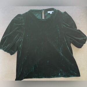 Evereve puff sleeve velvet green top
